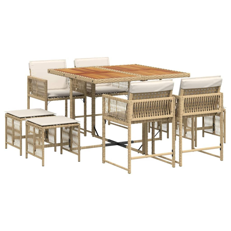 9-delige Tuinset met kussens poly rattan beige