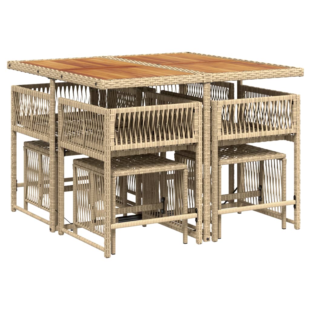 9-delige Tuinset met kussens poly rattan beige