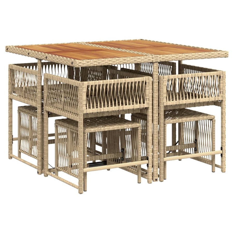 9-delige Tuinset met kussens poly rattan beige