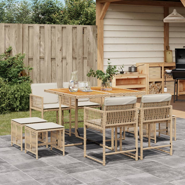 9-delige Tuinset met kussens poly rattan beige