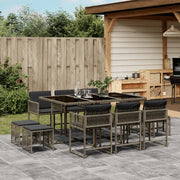 Tuinset 11-delig poly rattan grijs met kussens