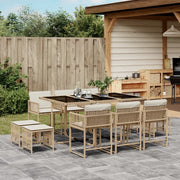 Tuinset 11-delig poly rattan beige met kussens