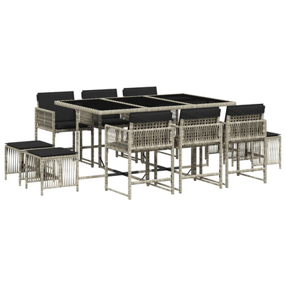 11-delige Tuinset met kussens poly rattan lichtgrijs