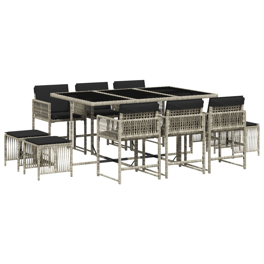 11-delige Tuinset met kussens poly rattan lichtgrijs