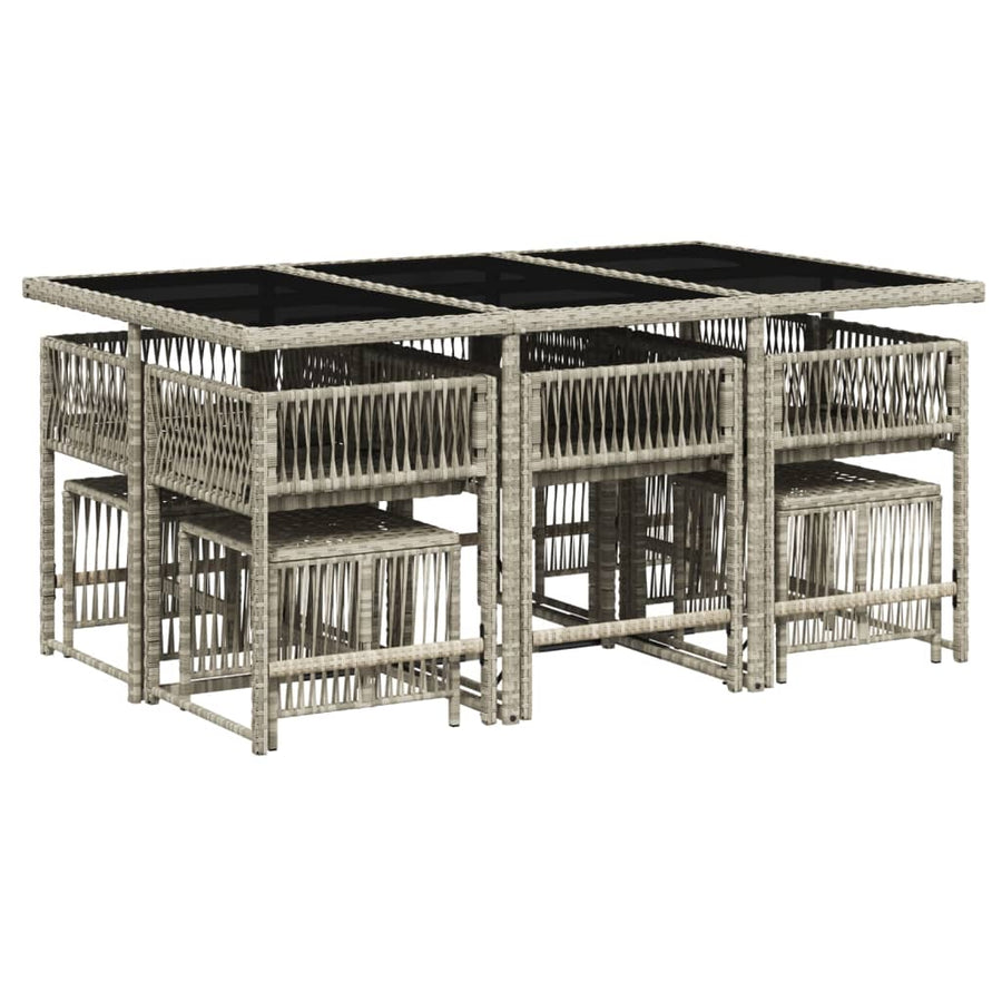 11-delige Tuinset met kussens poly rattan lichtgrijs