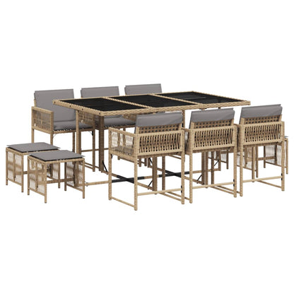 11-delige Tuinset met kussens poly rattan gemengd beige