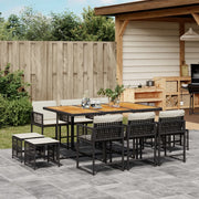Tuinset 11-delig poly rattan zwart met kussens