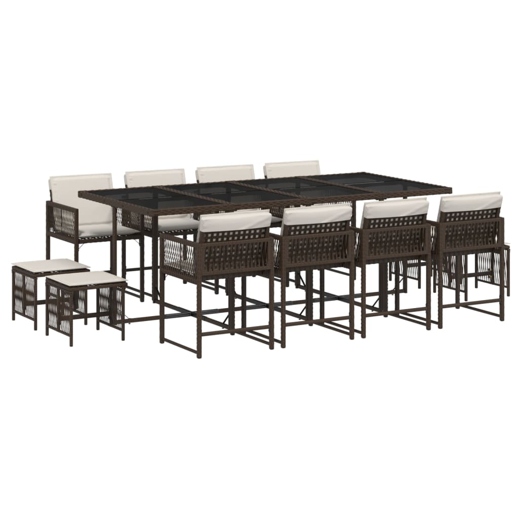 13-delige Tuinset met kussens poly rattan bruin