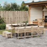 Tuinset poly rattan 13-delig beige met kussens