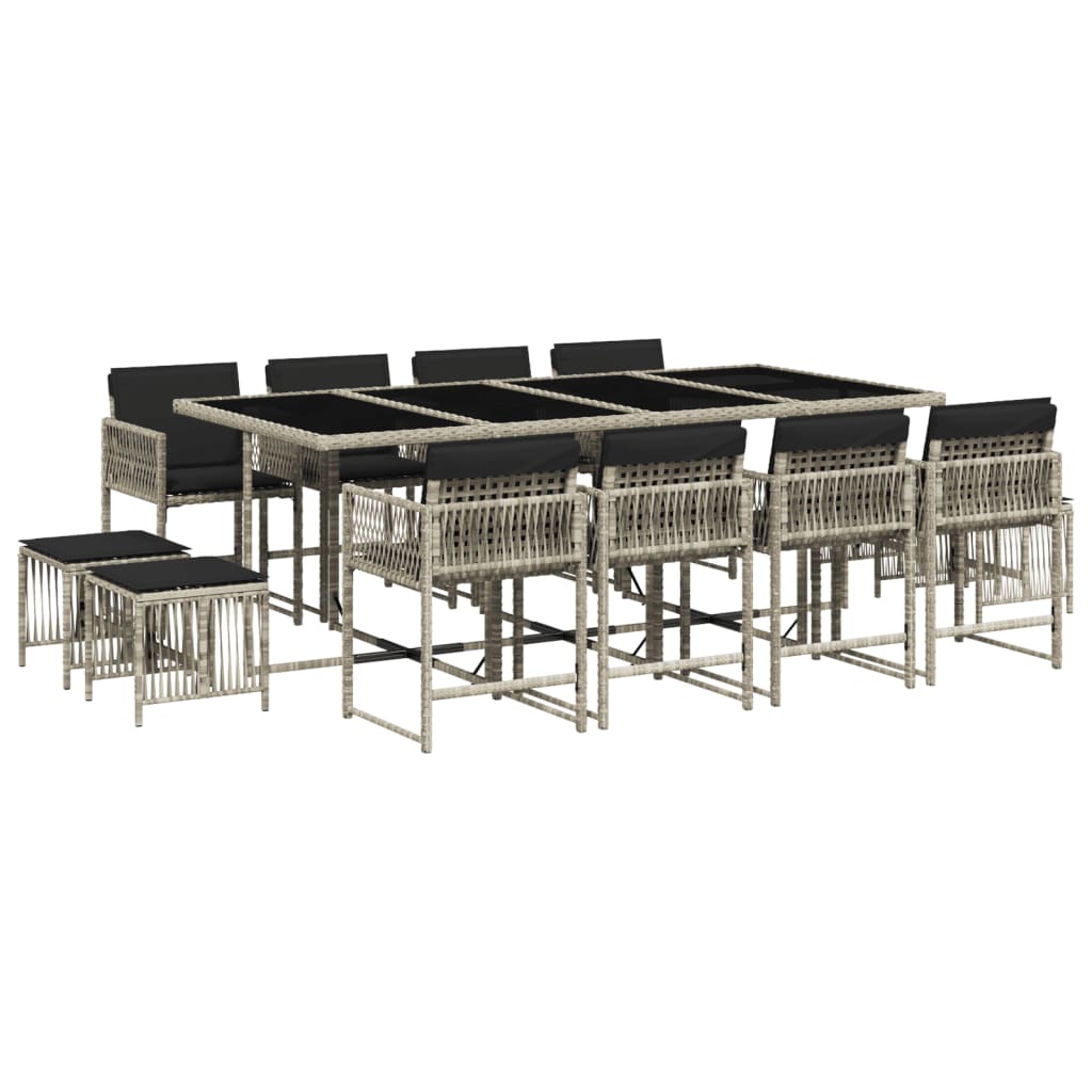 13-delige Tuinset met kussens poly rattan lichtgrijs