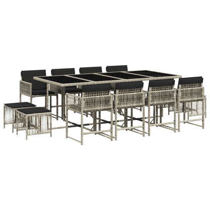 13-delige Tuinset met kussens poly rattan lichtgrijs