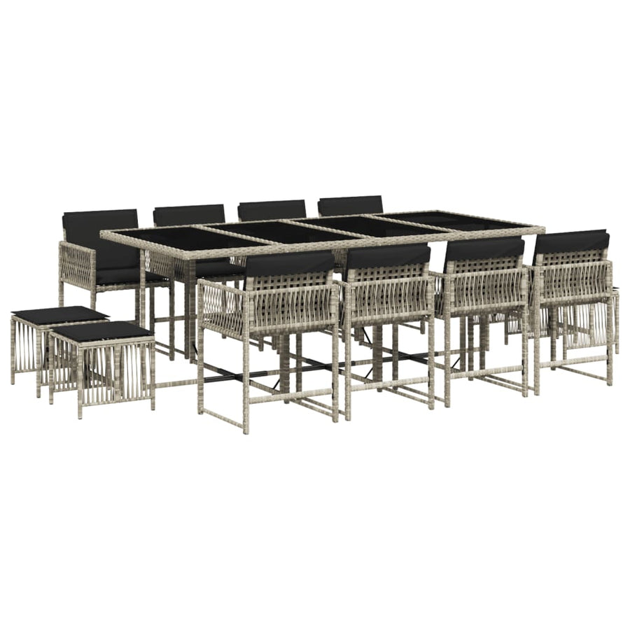 13-delige Tuinset met kussens poly rattan lichtgrijs
