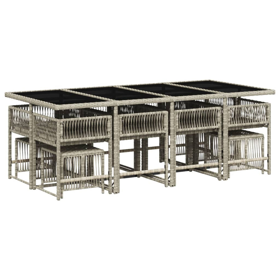 13-delige Tuinset met kussens poly rattan lichtgrijs