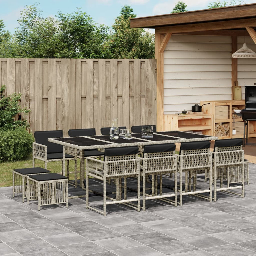 13-delige Tuinset met kussens poly rattan lichtgrijs