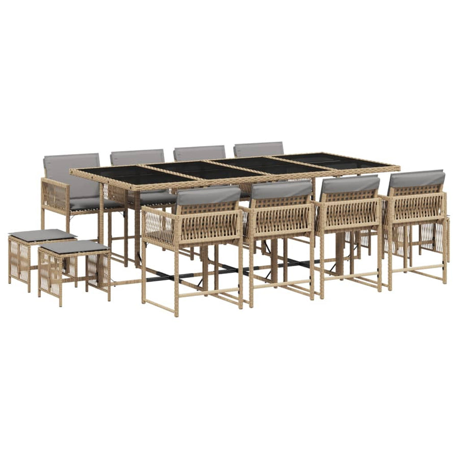 13-delige Tuinset met kussens poly rattan gemengd beige