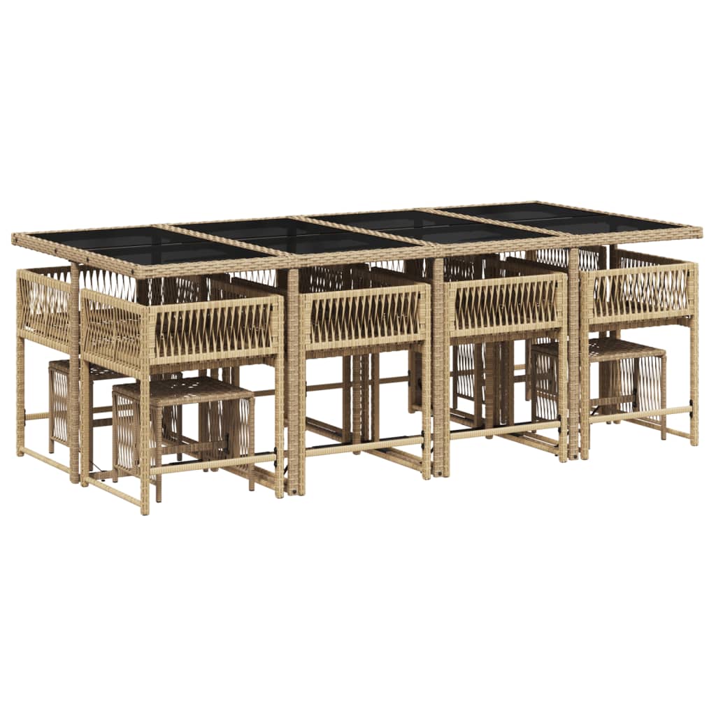 13-delige Tuinset met kussens poly rattan gemengd beige