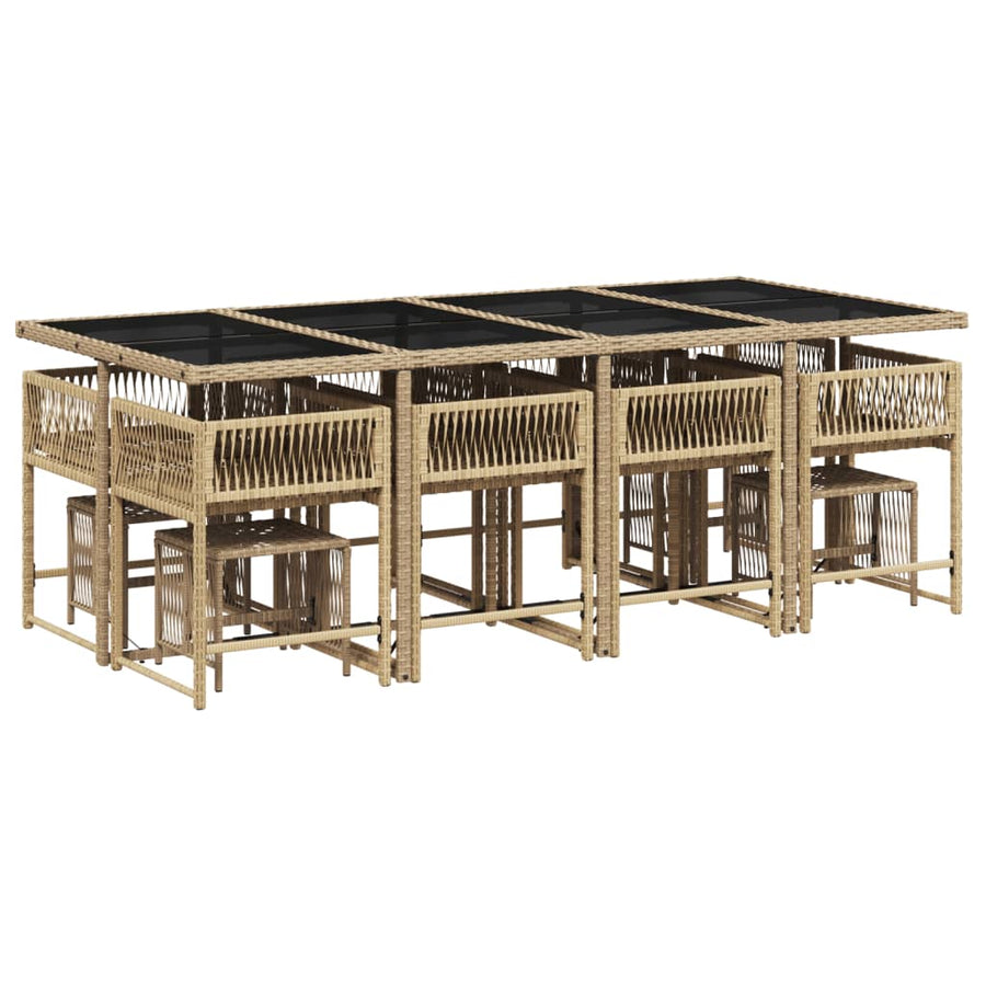 13-delige Tuinset met kussens poly rattan gemengd beige