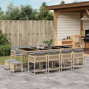 Tuinset 13-delig poly rattan gemengd beige met kussens