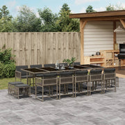 Tuinset 15-delig poly rattan grijs met kussens