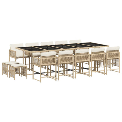 15-delige Tuinset met kussens poly rattan beige