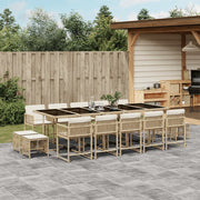 Tuinset poly rattan 15-delig beige met kussens