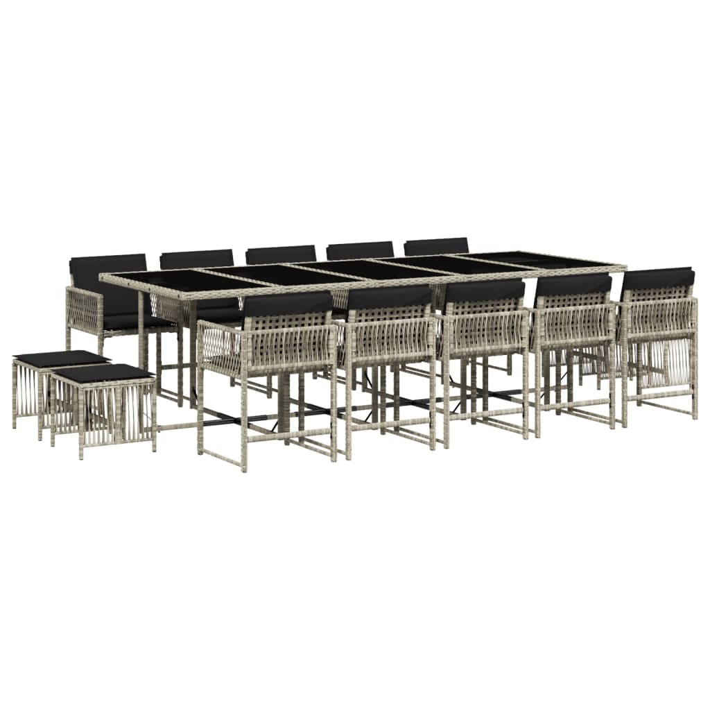 15-delige Tuinset met kussens poly rattan lichtgrijs