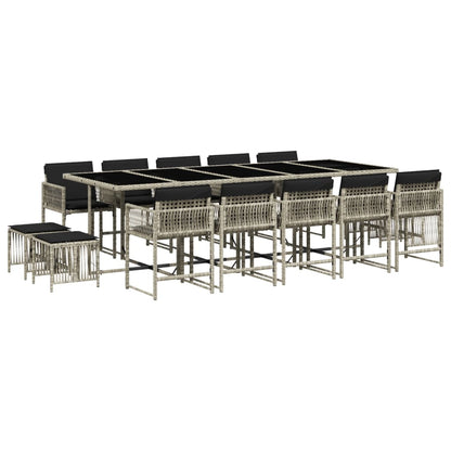 15-delige Tuinset met kussens poly rattan lichtgrijs