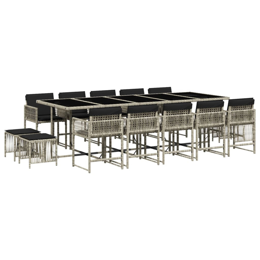 15-delige Tuinset met kussens poly rattan lichtgrijs