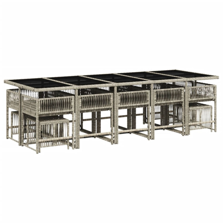15-delige Tuinset met kussens poly rattan lichtgrijs