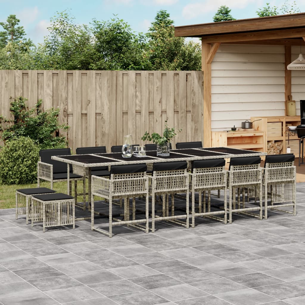 15-delige Tuinset met kussens poly rattan lichtgrijs
