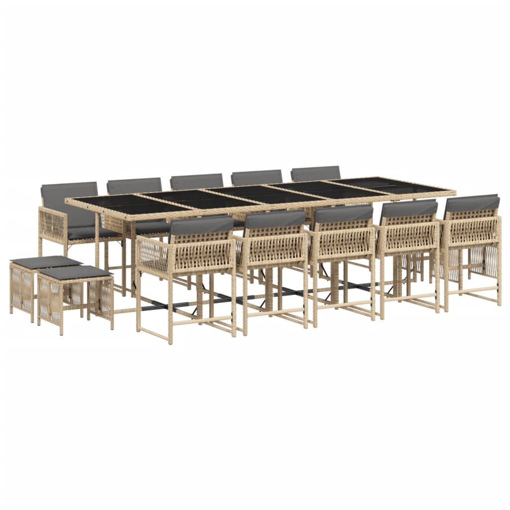 15-delige Tuinset met kussens poly rattan gemengd beige