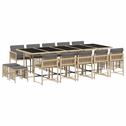 15-delige Tuinset met kussens poly rattan gemengd beige