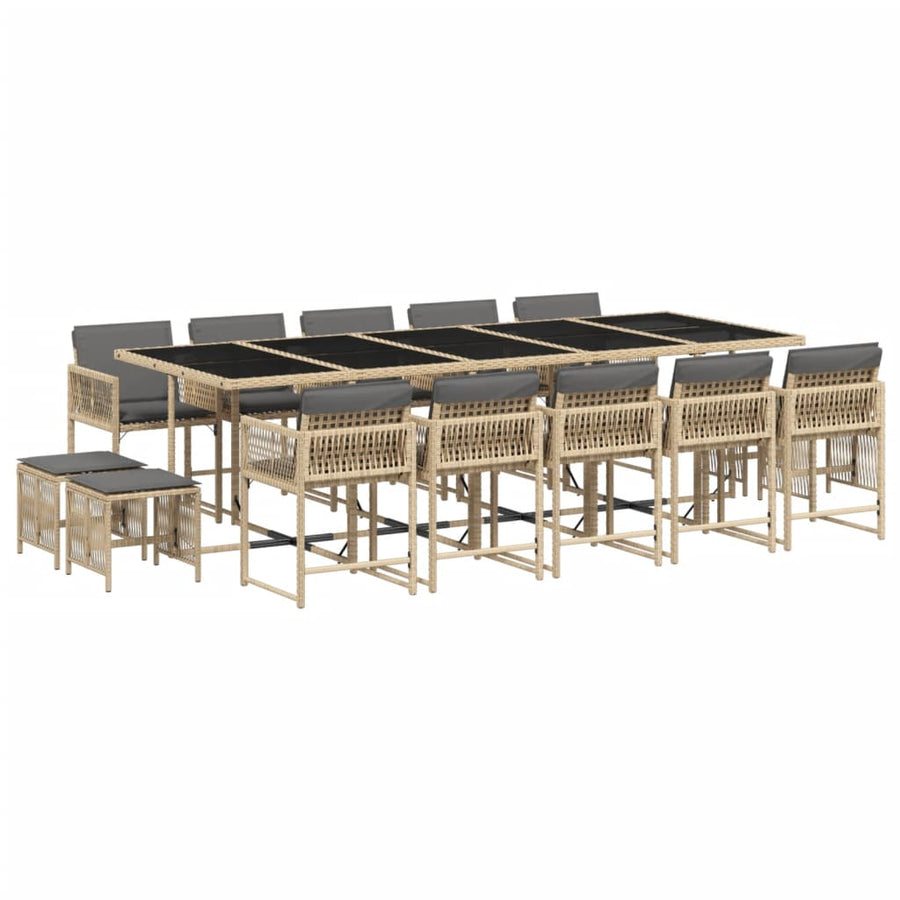15-delige Tuinset met kussens poly rattan gemengd beige