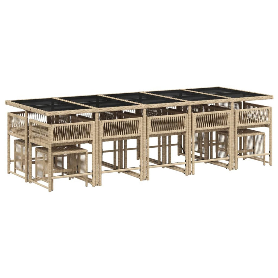 15-delige Tuinset met kussens poly rattan gemengd beige