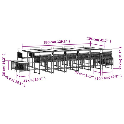17-delige Tuinset met kussens poly rattan grijs