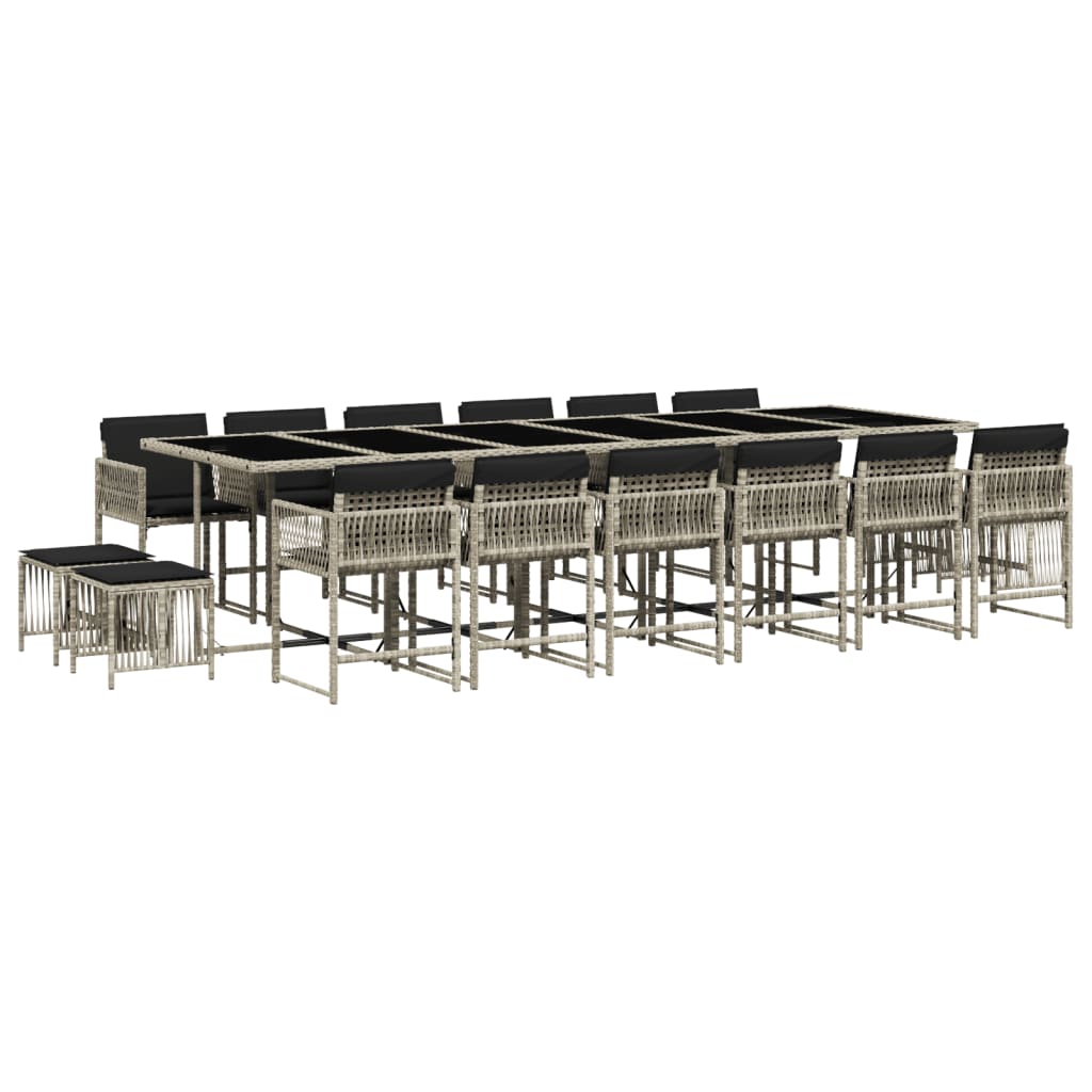 17-delige Tuinset met kussens poly rattan lichtgrijs