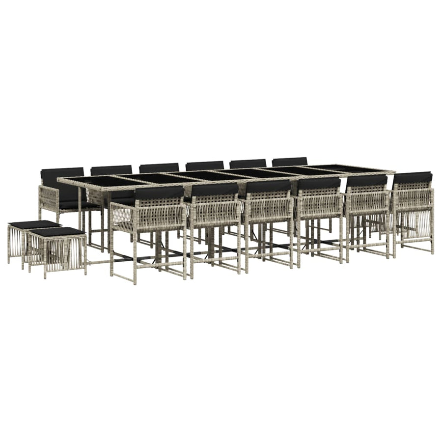 17-delige Tuinset met kussens poly rattan lichtgrijs