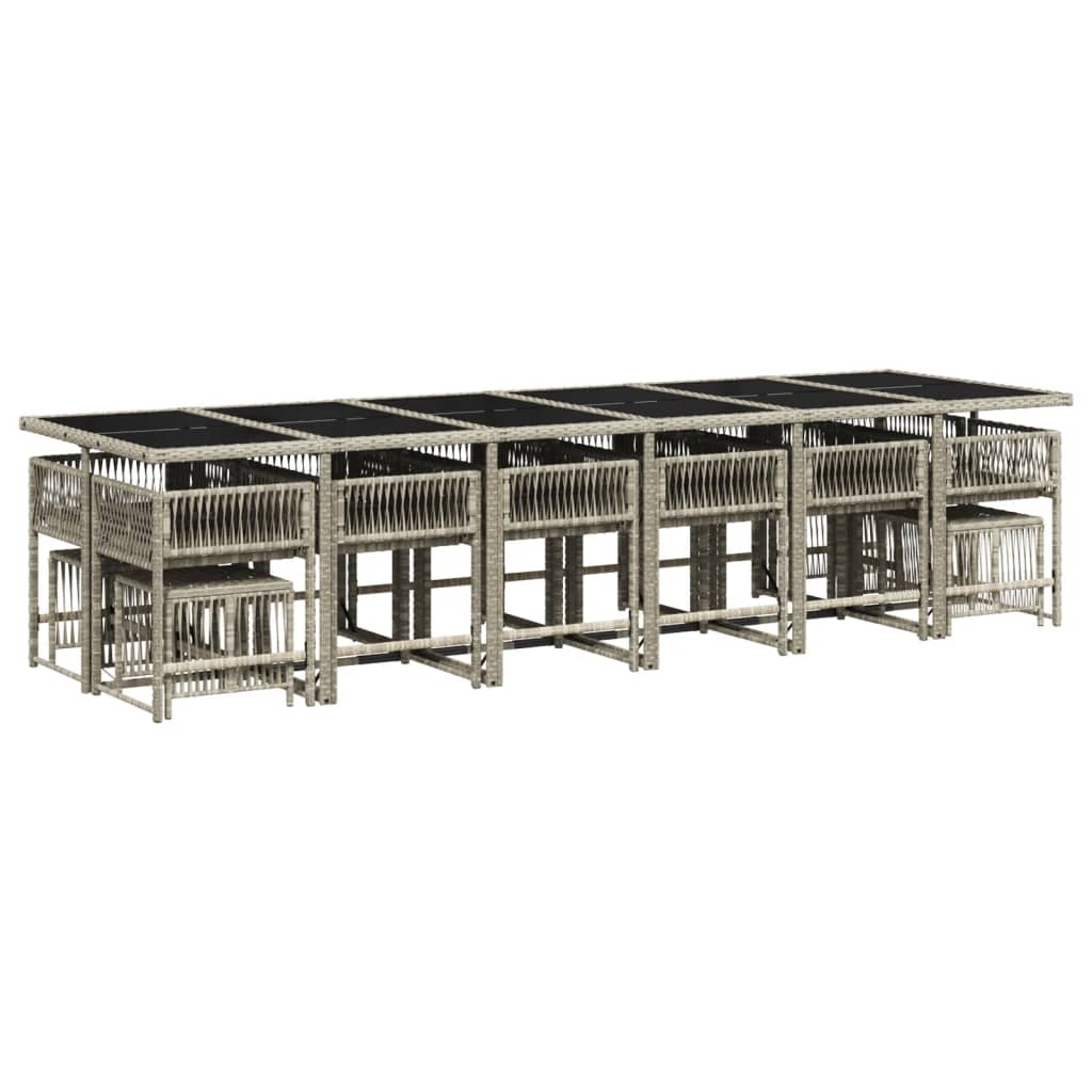 17-delige Tuinset met kussens poly rattan lichtgrijs