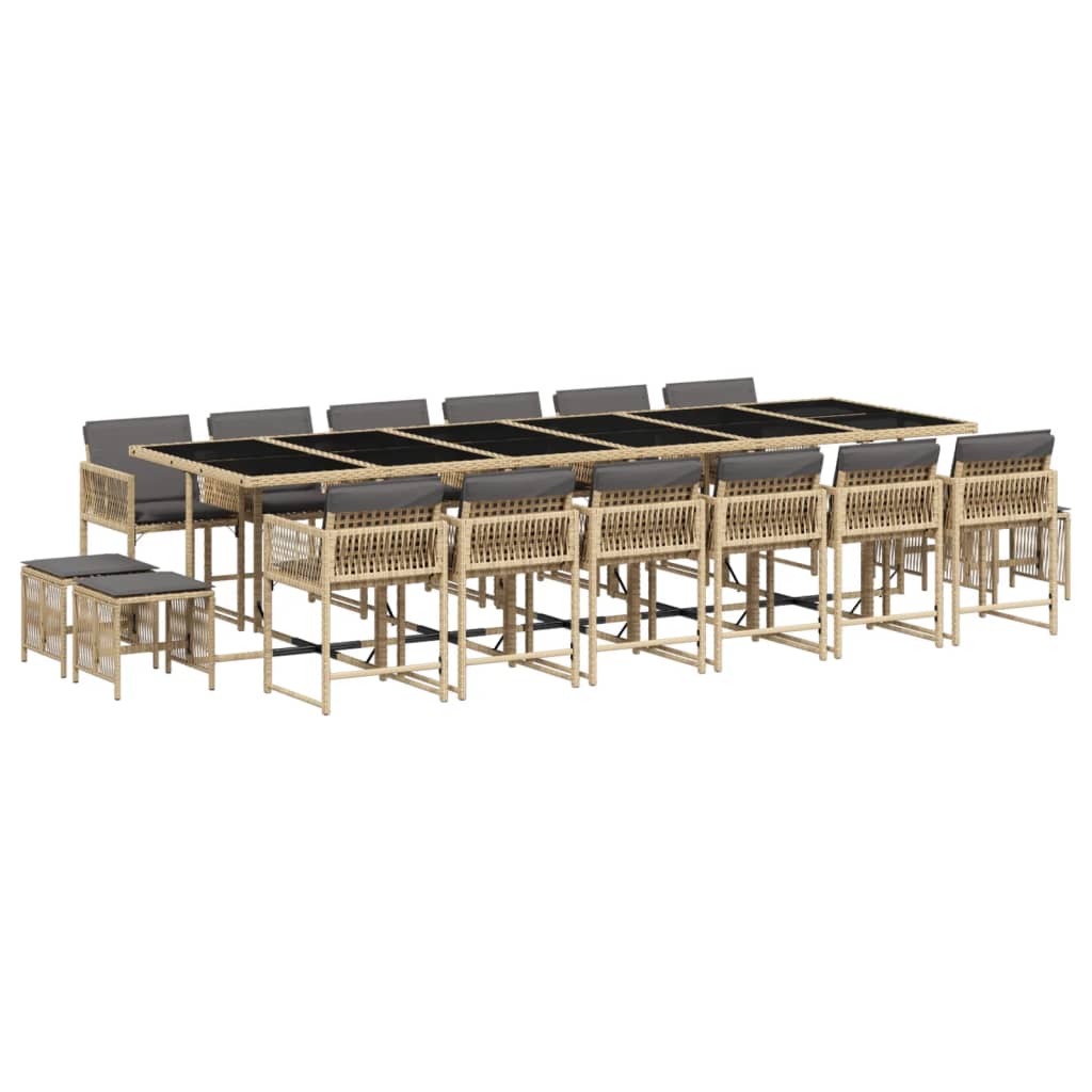 17-delige Tuinset met kussens poly rattan gemengd beige