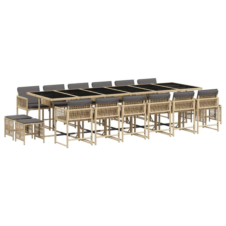 17-delige Tuinset met kussens poly rattan gemengd beige