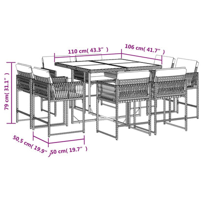9-delige Tuinset met kussens poly rattan grijs