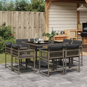 Tuinset poly rattan grijs 9-delig met kussens