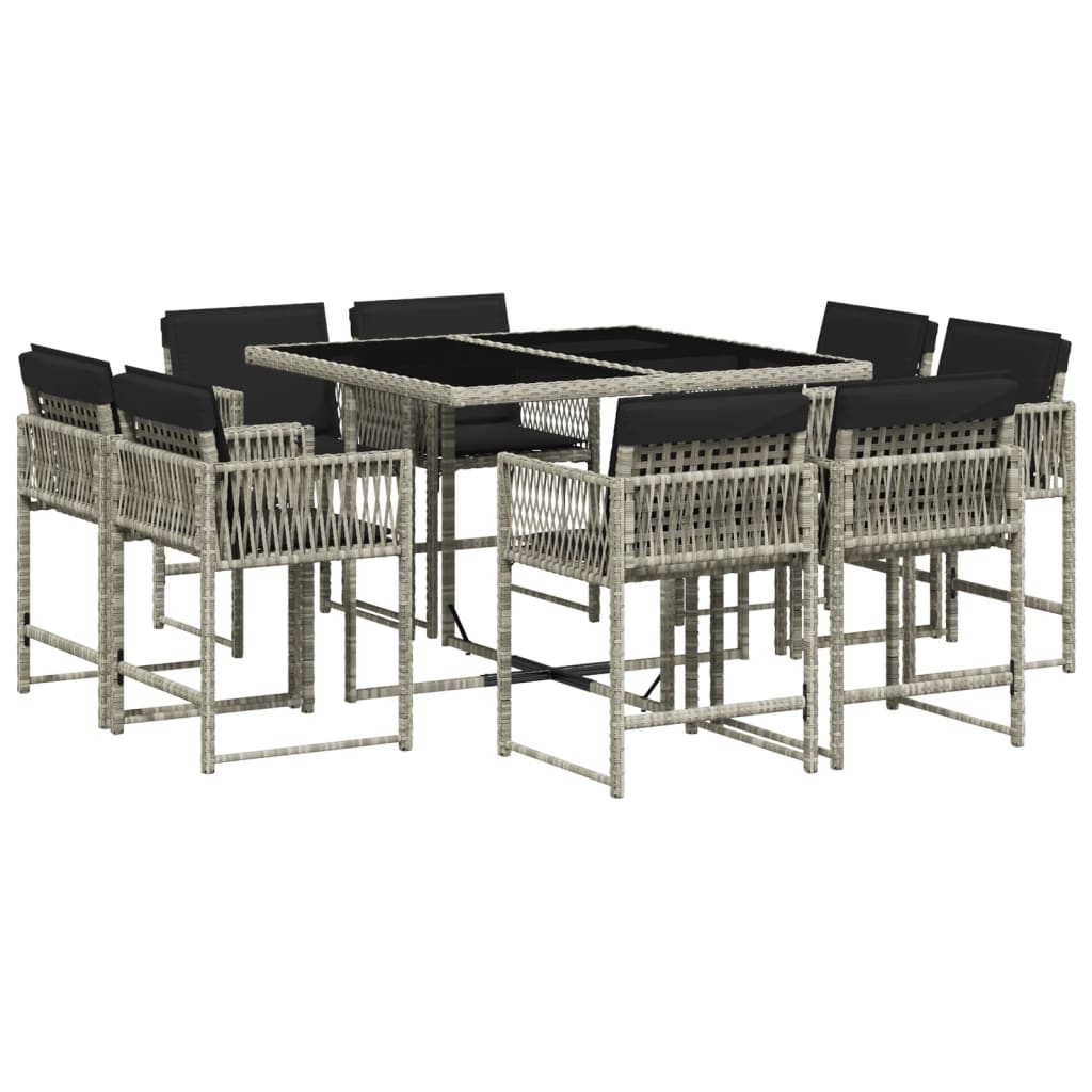 9-delige Tuinset met kussens poly rattan lichtgrijs