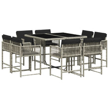 9-delige Tuinset met kussens poly rattan lichtgrijs