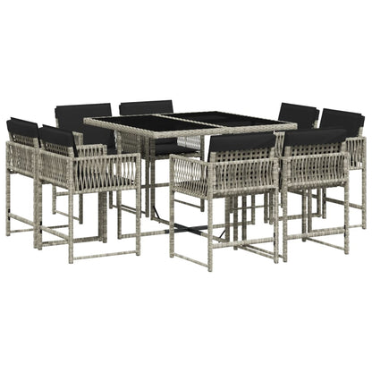 9-delige Tuinset met kussens poly rattan lichtgrijs