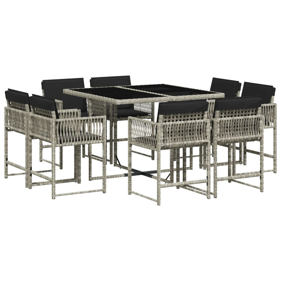 9-delige Tuinset met kussens poly rattan lichtgrijs
