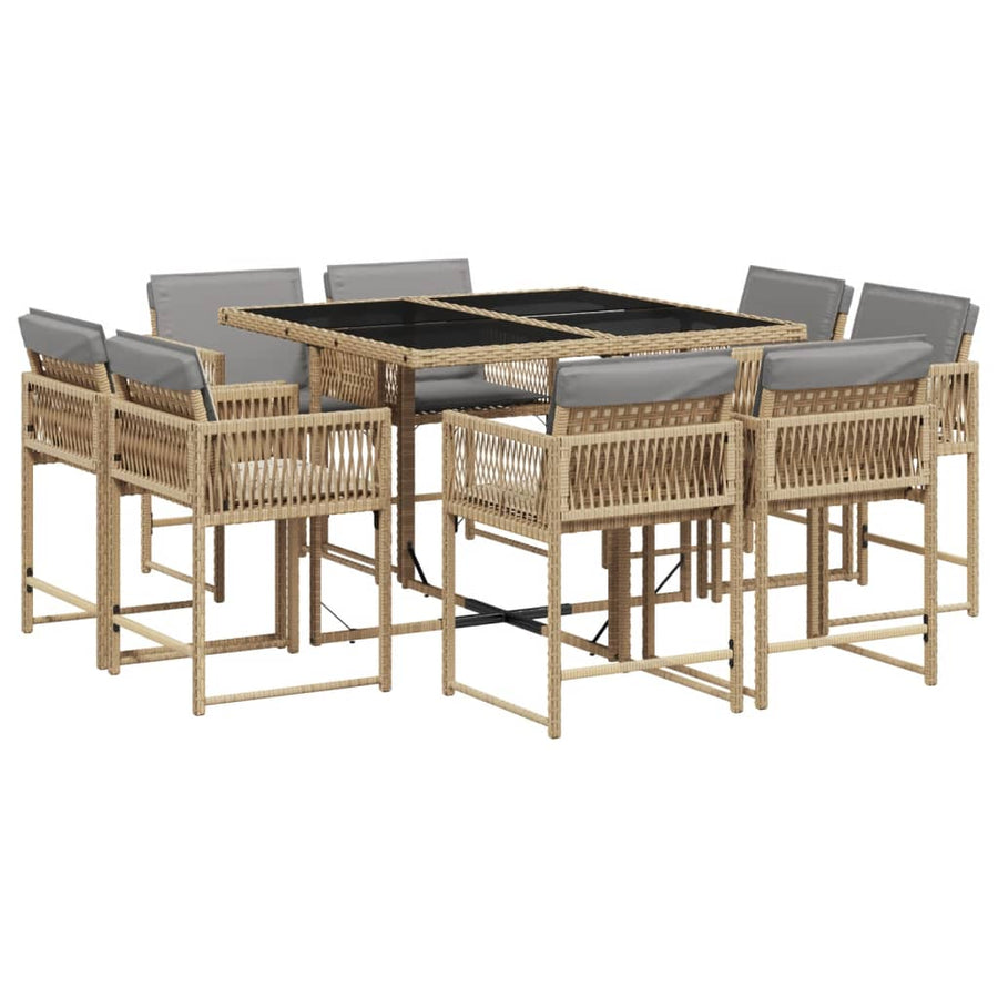 9-delige Tuinset met kussens poly rattan gemengd beige