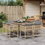 Tuinset 9-delig poly rattan gemengd beige