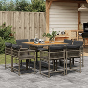 Tuinset 9-delig poly rattan grijs met kussens