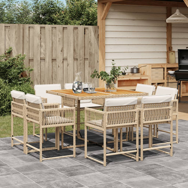 9-delige Tuinset met kussens poly rattan beige